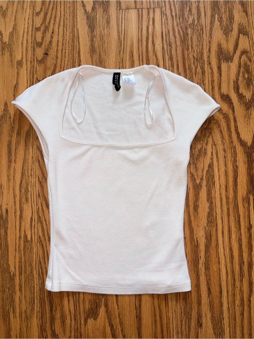 H&M Cream Short Sleeve Square Neck Top